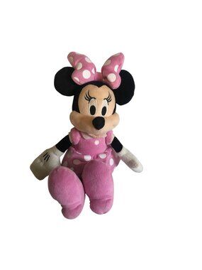 Disney Minnie Mouse Plush Doll Pink White Polka Dot Dress Soft Toy Collectible